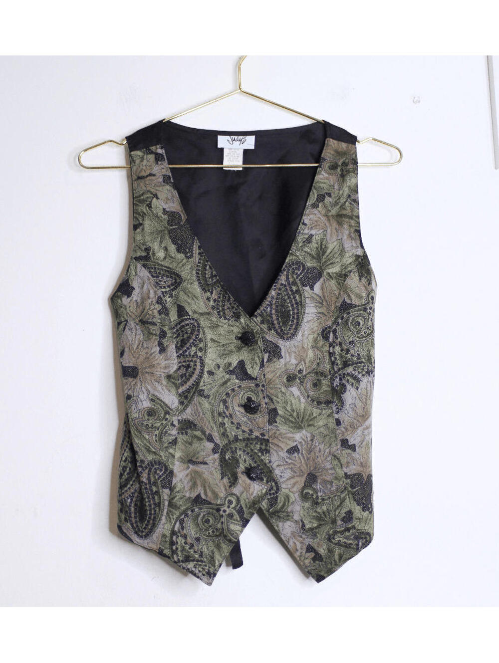 VTG Green and Black Paisley Button Down Vest - Small